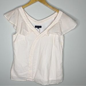 1. State Womens Pink Stripe V-Neck Short Sleeve Button Front Blouse